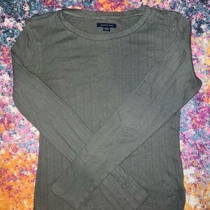 American Eagle Vintage Green Long Sleeve Ribbed Top